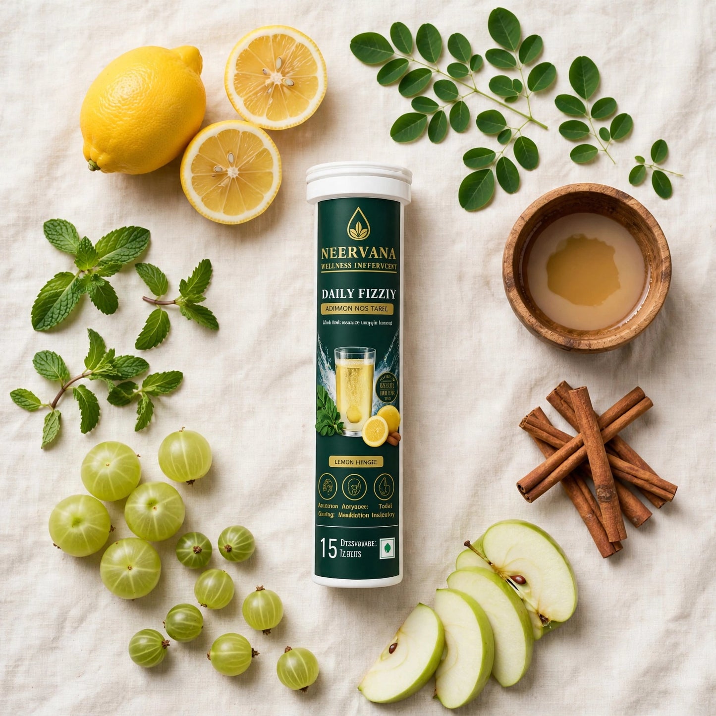 Neervana Daily Fizzit | ACV & Moringa Effervescent Tablets (Lemon Flavor) - 15 Tablets
