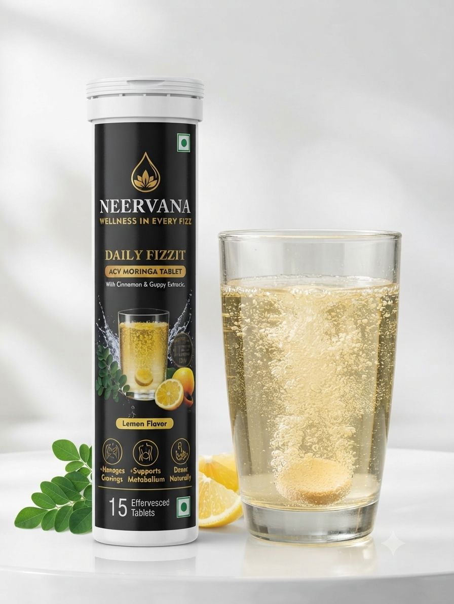 Neervana Daily Fizzit | ACV & Moringa Effervescent Tablets (Lemon Flavor) - 15 Tablets